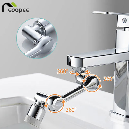 1080° Universal Rotation Faucet Extender Splash Proof Water Tap 2 Mode Sprayer Head Washbasin Robot Arm Tap for Kitchen Bathroom